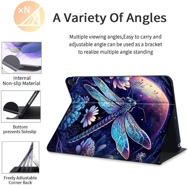 Alt view image 3 of 5 - Tablet Case for All-New Amazon Kindle Fire HD 10 Tablet (13th Generation, 2023 Release) - Auto Wake/Sleep, Shockproof Full Body Rugged Cover, Soft TPU Smart Stand Case, Purple Dragonfly
