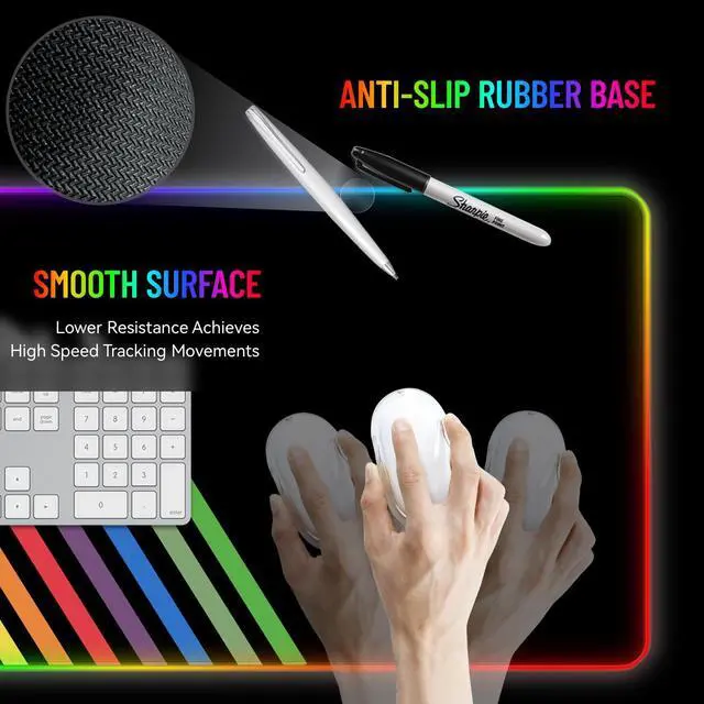 Alt view image 4 of 5 - Stanoha RGB Mousepad LED Desk Mat Gaming Large Keyboard Cute Desktop Computer Laptop 14 Light XXL Long Giant Big Cool Modern Design Unique for Men Boys Gamer Oversized Wide 30x12'' Mousepad, Space