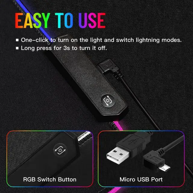 Alt view image 5 of 5 - Stanoha RGB Mousepad LED Desk Mat Gaming Large Keyboard Cute Desktop Computer Laptop 14 Light XXL Long Giant Big Cool Modern Design Unique for Men Boys Gamer Oversized Wide 30x12'' Mousepad, Space