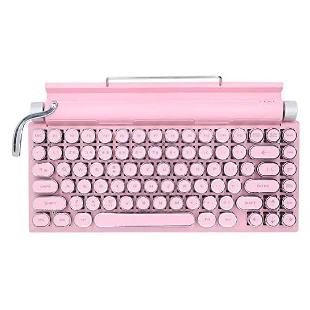 Alt view image 2 of 5 - GUAZI STORE 83-Key Mechanical Keyboard - Retro Typewriter Wireless Bluetooth Gaming Keyboard, Anti-Ghosting Blue Switch (Pink)