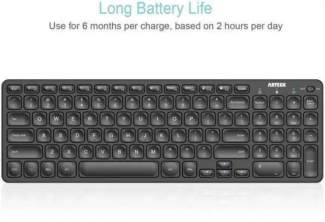 Alt view image 4 of 5 - Arteck 2.4G Wireless Keyboard Ultra Slim Full Size Keyboard with Numeric Keypad and Media Hotkey for Computer/Desktop/PC/Laptop/Surface/Smart TV and Windows 10/8/ 7 Built-in Rechargeable Battery
