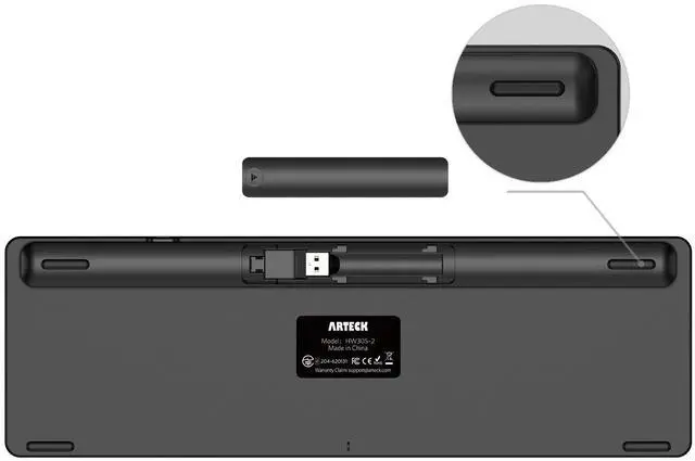 Alt view image 5 of 5 - Arteck 2.4G Wireless Keyboard Ultra Slim Full Size Keyboard with Numeric Keypad and Media Hotkey for Computer/Desktop/PC/Laptop/Surface/Smart TV and Windows 10/8/ 7 Built-in Rechargeable Battery