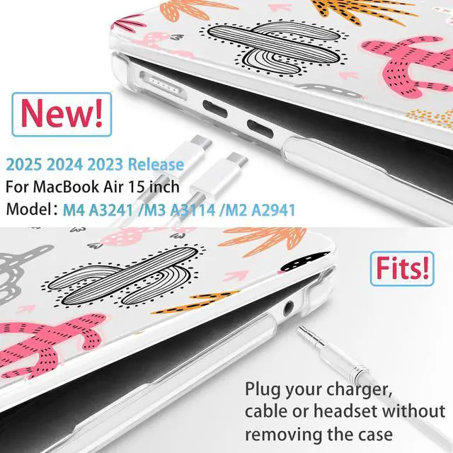 Alt view image 2 of 5 - Mektron Designed for 2025/2024/2023 MacBook Air 15 INCH M4 A3241 /M3 A3114 /M2 A2941 Case, Printed Plastic Hard Shell Cover with 15.3" Liquid Retina Display Touch ID, Colorful Cacti