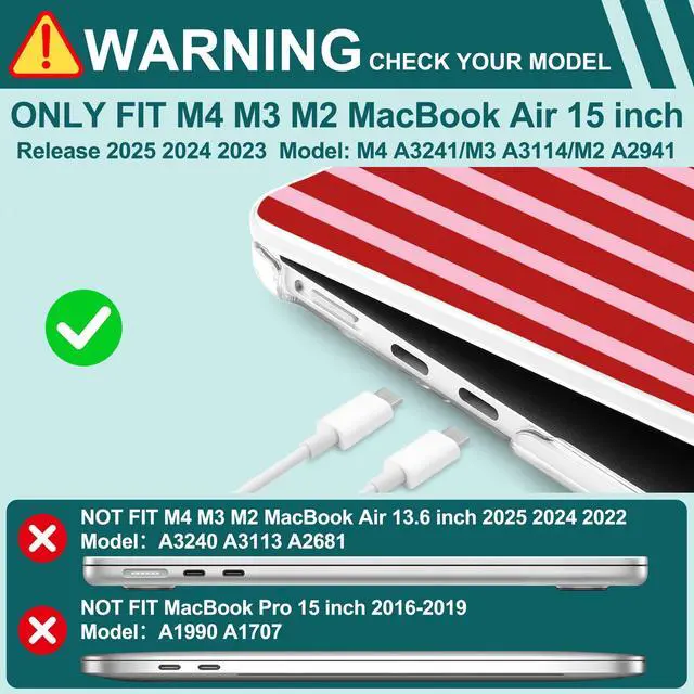 Alt view image 4 of 5 - Yebiseven for M4 MacBook Air 15 inch Case 2025 2024 2023 Released A3241 A3114 M3 A2941 M2, Hard Shell Laptop Case with Keyboard Cover & Trackpad Film & 2 OTG Adapters, Strawberry Jam