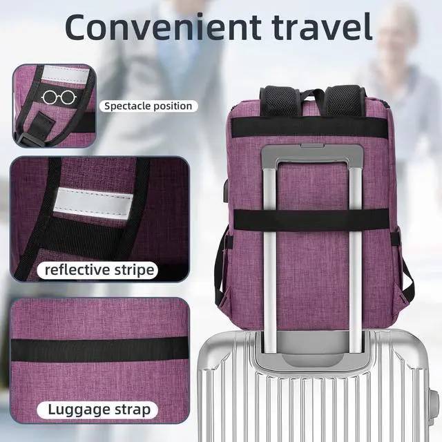 Alt view image 3 of 5 - YALUNDISI Vintage Backpack Travel Laptop Backpack with usb Charging Port for Women & Men College Backpack Fits 15.6 Inch Laptop Purple