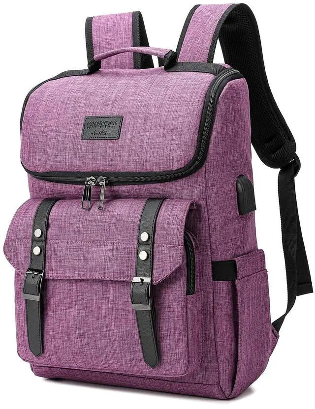 Main image of YALUNDISI Vintage Backpack Travel Laptop Backpack with usb Charging Port for Women & Men College Backpack Fits 15.6 Inch Laptop Purple