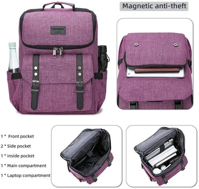 Alt view image 4 of 5 - YALUNDISI Vintage Backpack Travel Laptop Backpack with usb Charging Port for Women & Men College Backpack Fits 15.6 Inch Laptop Purple