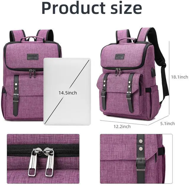 Alt view image 5 of 5 - YALUNDISI Vintage Backpack Travel Laptop Backpack with usb Charging Port for Women & Men College Backpack Fits 15.6 Inch Laptop Purple