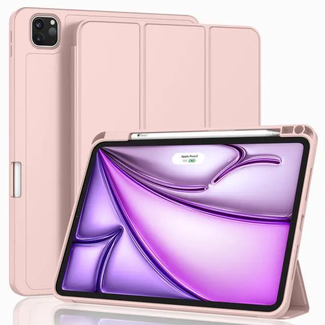Main image of ZryXal New iPad Air 13 Inch Case M3 2025/M2 2024 with Pencil Holder, Trifold Stand Smart Case with Soft TPU Back,Auto Wake/Sleep(Rose Pink)
