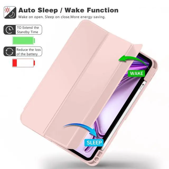 Alt view image 5 of 5 - ZryXal New iPad Air 13 Inch Case M3 2025/M2 2024 with Pencil Holder, Trifold Stand Smart Case with Soft TPU Back,Auto Wake/Sleep(Rose Pink)