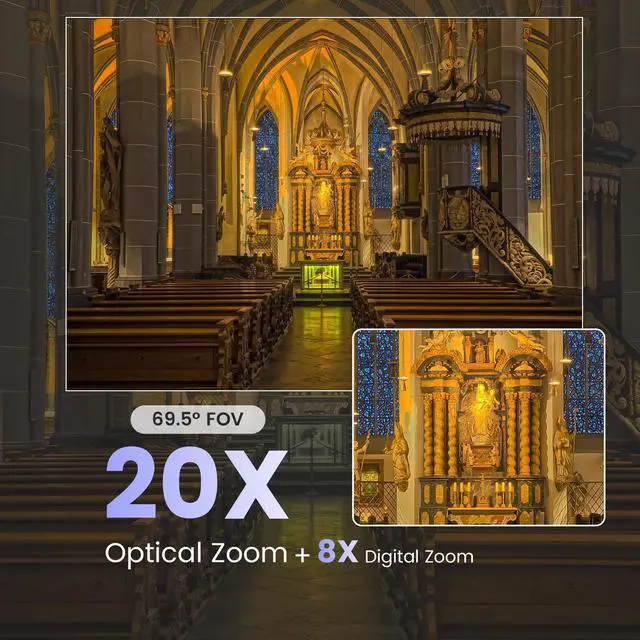 Alt view image 3 of 5 - iuZee AI Auto Tracking PTZ Camera 3G-SDI/USB3.0/HDMI/LAN IP PoE Live Streaming 20X Optical and 8X Digital Zoom Camera 1080P 60FPS for Church Services Worship Education Events vMix OBS YouTube