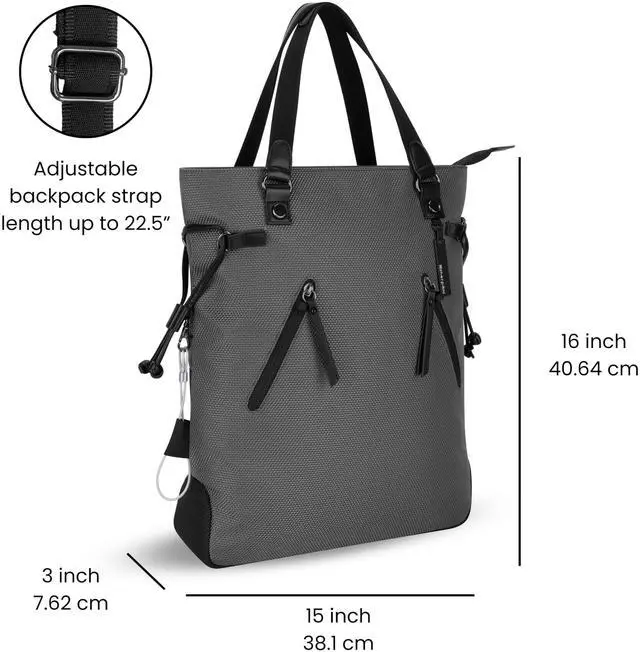Alt view image 4 of 5 - Sherpani Tempest, Anti Theft Convertible Backpack Tote, 14L Travel Backpack, Travel Gifts for Women, Handbags, RFID Protection, Metal Hardware, Fits 15 Laptop (No Sleeve) (Granite)