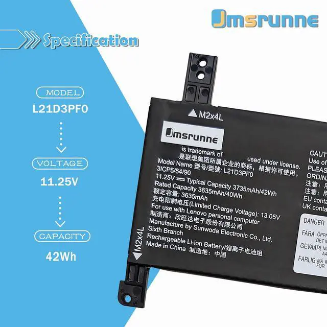 Alt view image 2 of 5 - Jmsrunne L21D3PF0 L21M3PF0 Laptop Battery Compatible with IdeaPad 1-14IJL7 1-14IAU7 1-15IAU7 1-14ADA7 1-14ALC7 1-14IGL7 1-15ADA7 1-15ALC7 1-15IJL7 1-15IGL7 Series L21L3PF0 L21C3PF0 L21M3PF1 42Wh