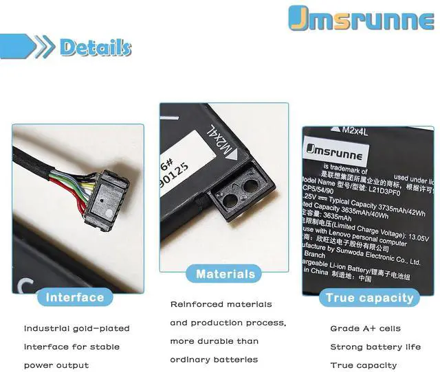 Alt view image 3 of 5 - Jmsrunne L21D3PF0 L21M3PF0 Laptop Battery Compatible with IdeaPad 1-14IJL7 1-14IAU7 1-15IAU7 1-14ADA7 1-14ALC7 1-14IGL7 1-15ADA7 1-15ALC7 1-15IJL7 1-15IGL7 Series L21L3PF0 L21C3PF0 L21M3PF1 42Wh
