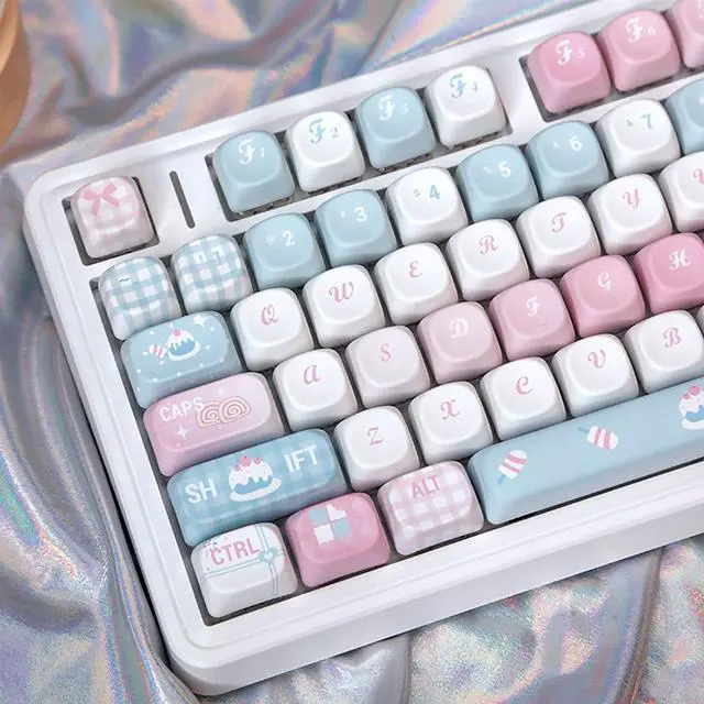 Main image of 131 Keys Cute Pink Keycaps Dye Sub PBT Moa Profile Keycaps Set Fit for 61/64/87/104/108 Cherry Mx Switches Mechanical Keyboard (Pink and Blue)