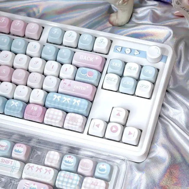 Alt view image 5 of 5 - 131 Keys Cute Pink Keycaps Dye Sub PBT Moa Profile Keycaps Set Fit for 61/64/87/104/108 Cherry Mx Switches Mechanical Keyboard (Pink and Blue)