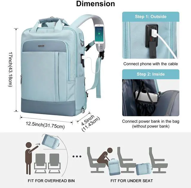 Alt view image 2 of 5 - PIJUSHI Laptop Backpack for Women Men Personal Item Travel Backpack Convertible Carry on Bag Flight Approved(PE042 Teal Blue)