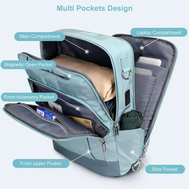 Alt view image 4 of 5 - PIJUSHI Laptop Backpack for Women Men Personal Item Travel Backpack Convertible Carry on Bag Flight Approved(PE042 Teal Blue)