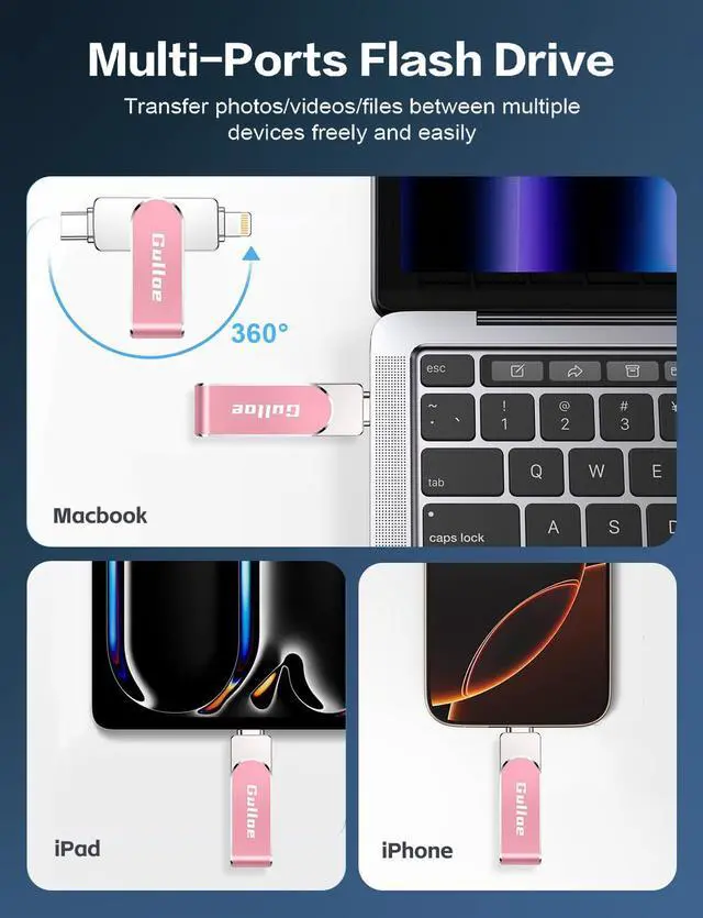 Alt view image 2 of 5 - Gulloe 512GB Flash Drive Intended for iPhone, Memory Stick Storage for Photos and Videos Backup, Compatible with iPhone iPad Android PC, Plug and Play, No Application Required (Pink)