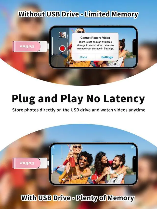 Alt view image 4 of 5 - Gulloe 512GB Flash Drive Intended for iPhone, Memory Stick Storage for Photos and Videos Backup, Compatible with iPhone iPad Android PC, Plug and Play, No Application Required (Pink)