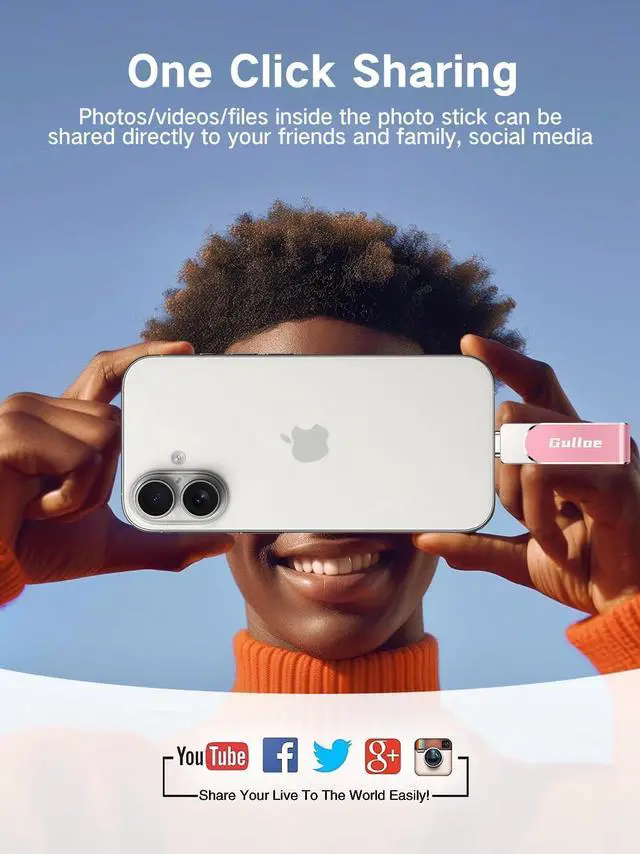 Alt view image 5 of 5 - Gulloe 512GB Flash Drive Intended for iPhone, Memory Stick Storage for Photos and Videos Backup, Compatible with iPhone iPad Android PC, Plug and Play, No Application Required (Pink)