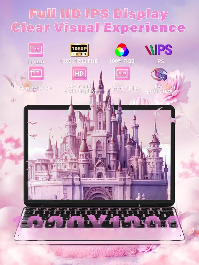 Alt view image 2 of 5 - Svikou 11" Pink 2-in-1 Convertible Touchscreen Laptop, FHD (1920x1200) IPS Display, in tel N100 Processor, 16GB RAM 1TB SSD, Facial Recognition, Backlit KB, USB-C,Win 11 Pro for Students & Travel