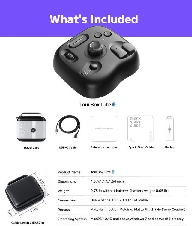 Alt view image 3 of 5 - TOUR BOX Lite Bluetooth - Compact Editing Keyboard, Artists Drawing Tablet Keypad, Works with Clip Studio Paint & More, Creative Console with Custom Software, Cable, Travel Bag - Wireless Kit