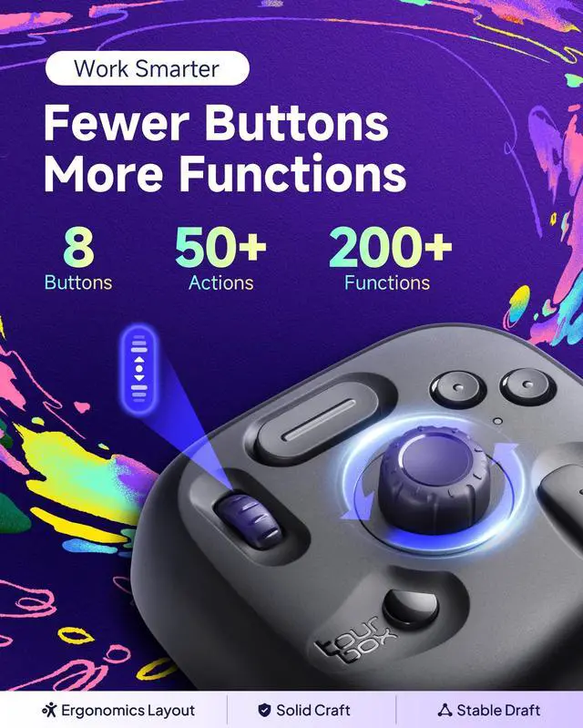 Alt view image 4 of 5 - TOUR BOX Lite Bluetooth - Compact Editing Keyboard, Artists Drawing Tablet Keypad, Works with Clip Studio Paint & More, Creative Console with Custom Software, Cable, Travel Bag - Wireless Kit