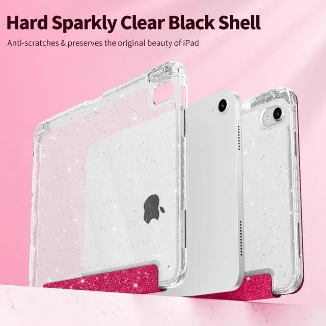 Alt view image 3 of 5 - Tuiklol Sparkly Case for iPad Air 11 Inch 7th/6th Gen 2025 2024 & iPad Air 10.9 Inch 5t /4th Gen 2022 2020,Built in Pencil Holder with Clear Back Shell Cover Trifold Auto Wake/Sleep, Sparkly-Red