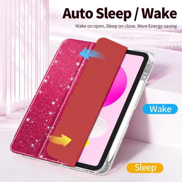 Alt view image 2 of 5 - Tuiklol Sparkly Case for iPad Air 11 Inch 7th/6th Gen 2025 2024 & iPad Air 10.9 Inch 5t /4th Gen 2022 2020,Built in Pencil Holder with Clear Back Shell Cover Trifold Auto Wake/Sleep, Sparkly-Red