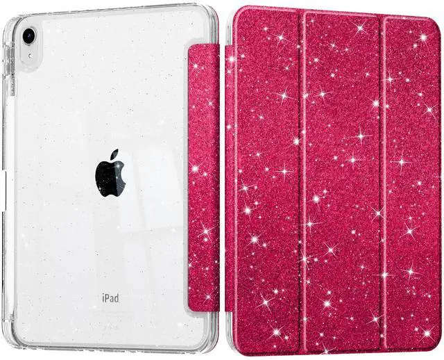 Main image of Tuiklol Sparkly Case for iPad Air 11 Inch 7th/6th Gen 2025 2024 & iPad Air 10.9 Inch 5t /4th Gen 2022 2020,Built in Pencil Holder with Clear Back Shell Cover Trifold Auto Wake/Sleep, Sparkly-Red