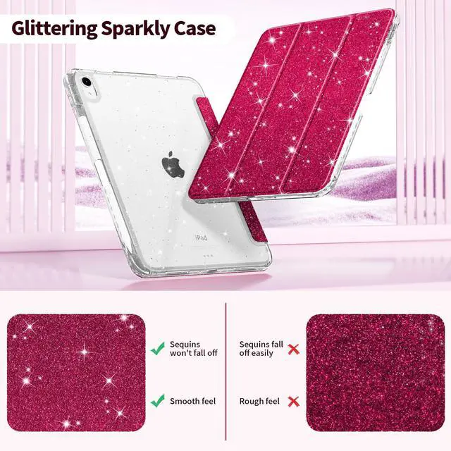 Alt view image 4 of 5 - Tuiklol Sparkly Case for iPad Air 11 Inch 7th/6th Gen 2025 2024 & iPad Air 10.9 Inch 5t /4th Gen 2022 2020,Built in Pencil Holder with Clear Back Shell Cover Trifold Auto Wake/Sleep, Sparkly-Red