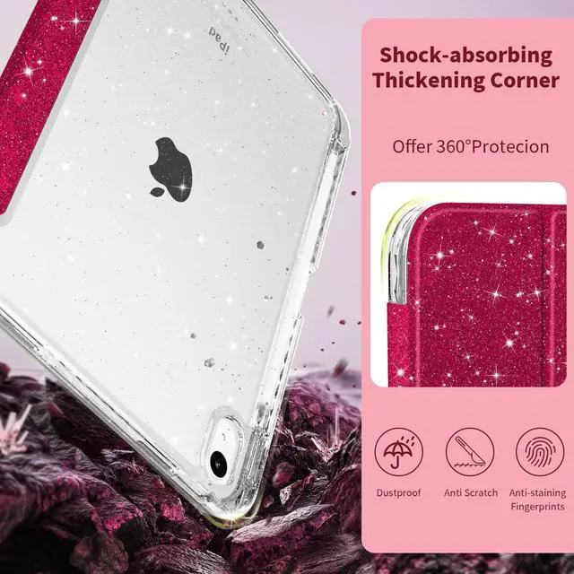 Alt view image 5 of 5 - Tuiklol Sparkly Case for iPad Air 11 Inch 7th/6th Gen 2025 2024 & iPad Air 10.9 Inch 5t /4th Gen 2022 2020,Built in Pencil Holder with Clear Back Shell Cover Trifold Auto Wake/Sleep, Sparkly-Red