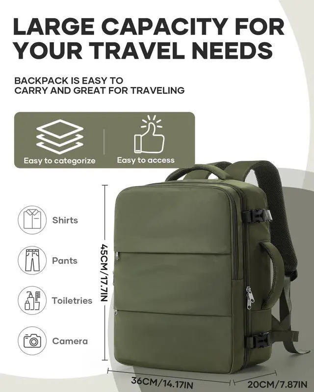 Alt view image 2 of 5 - bergsalz Large Travel Backpack For Women Men,Carry On Backpack For Traveling On Airplanes,Personal Item Travel Bag Laptop Work Backpacks Olive Green