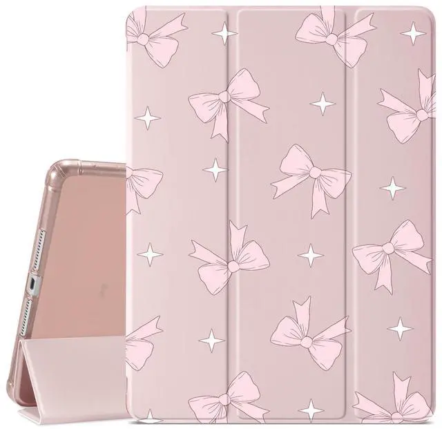 Main image of Pink Bow Twinkling Pattern for iPad Air 13" (M3) 2025/(M2) 2024/ iPad Pro 12.9" 2022/2021 Cute Bow Protective Case for Girls,Pencil Holder & Clear Back & Trifold Pink Cover Scratchproof Case