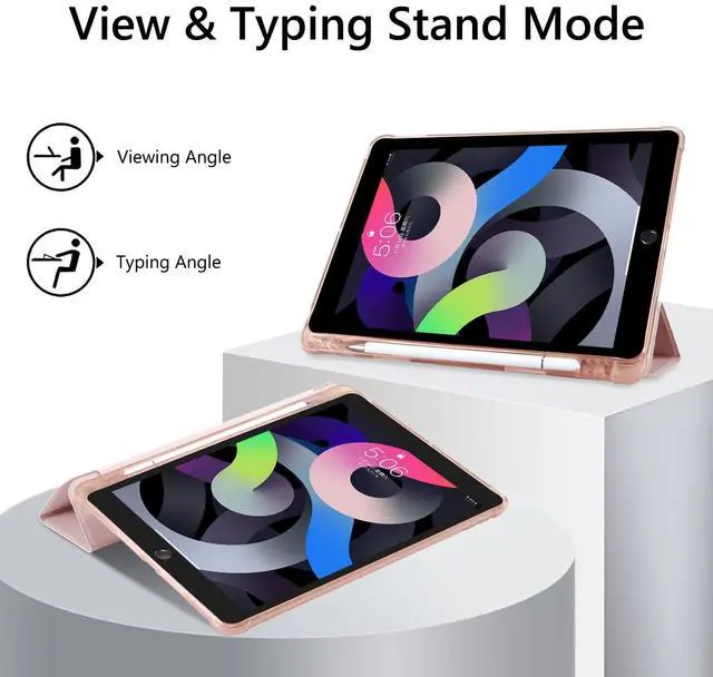 Alt view image 3 of 5 - Pink Bow Twinkling Pattern for iPad Air 13" (M3) 2025/(M2) 2024/ iPad Pro 12.9" 2022/2021 Cute Bow Protective Case for Girls,Pencil Holder & Clear Back & Trifold Pink Cover Scratchproof Case