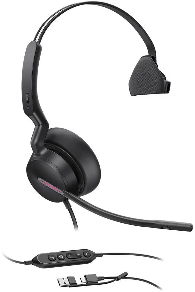 Main image of Yealink UH46 Mono USB Wired Headset with 3 Noise Cancelling Microphones for PC/Computer/Laptop, Teams Certified,Mute Call Button for Home Office Online Meetings, Plug & Play USB-C/A