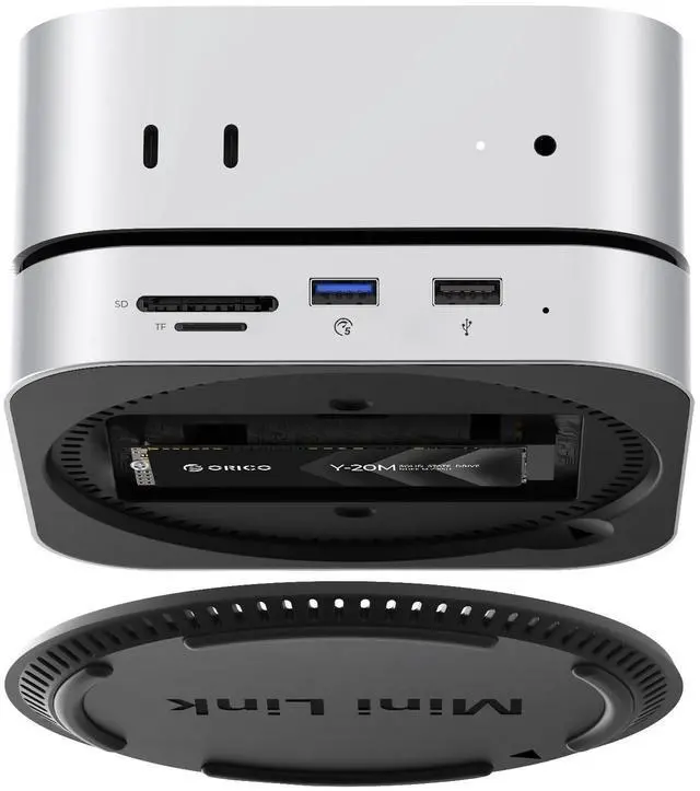 Main image of ORICO MiniLink Mac mini M4 Hub with SATA SSD Enclosure, 5Gbps(480MB/s) USB 3.0 Port, SD 3.0/TF 3.0 Card Readers, 3.5mm Headphone Jack and Microphone Jack (M410P)