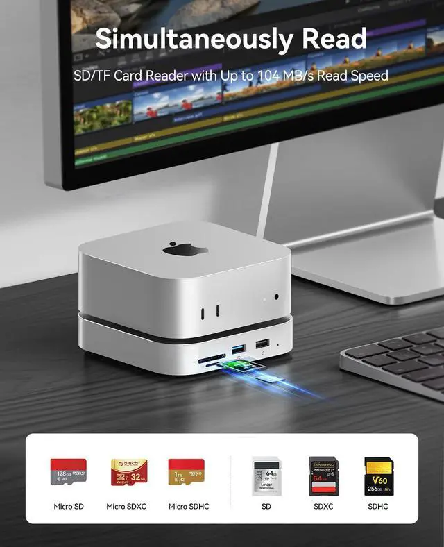 Alt view image 5 of 5 - ORICO MiniLink Mac mini M4 Hub with SATA SSD Enclosure, 5Gbps(480MB/s) USB 3.0 Port, SD 3.0/TF 3.0 Card Readers, 3.5mm Headphone Jack and Microphone Jack (M410P)