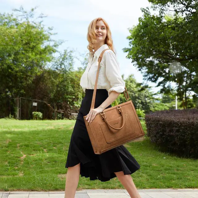 Alt view image 2 of 2 - LOVEVOOK Laptop Tote Bag for Women, 15.6 Inch Work Bags, Vintage Leather Tote Bag, Waterproof Computer Bags with Clutch Purse, Large Capacity Messenger Bag for Teacher College Business Office