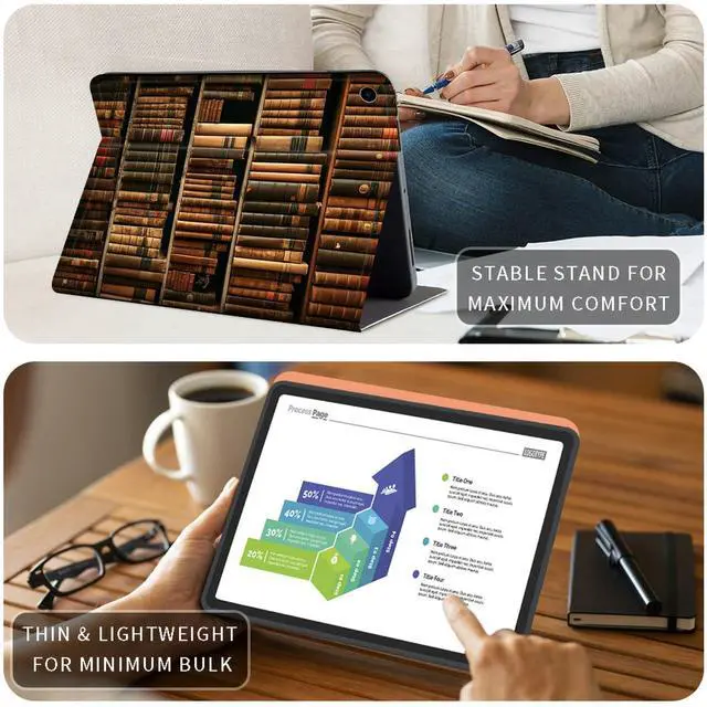 Alt view image 4 of 5 - Case for 10.1" All-New Fire HD 10 Tablet (13th Generation, 2023 Release) PU Leather Slim Lightweight Multiple Angles Stand Smart Shell Cover with Auto Wake/Sleep for Fire HD 10 2023,Library Bookshelf