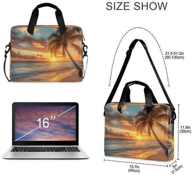 Alt view image 3 of 5 - Quteprint Ocean Sea Beach Palm Tree 15.6 Inch Laptop Bag Briefcase for Business, Water-Resistant Computer Bag Fits 14-16 Inch Notebook for Men Women, Office Travel Work Backpack
