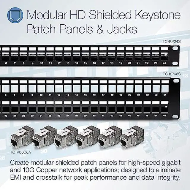 Alt view image 3 of 5 - TRENDnet Shielded Cat6A RJ45 Keystone Jack 6-Pack Bundle, Use with The TC-KP24S Shielded Blank Keystone Patch Panel (Sold Separately), Silver,TC-K06C6A