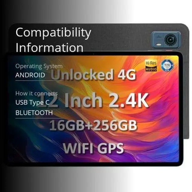 Alt view image 3 of 5 - Android Tablet with SIM Card Slot Unlocked, 12 in Large Tablets, 16GB RAM+256GB ROM, 4G LET Cellular Tablet, WiFi BT5.0 GPS Octa-Core, 8000mAh, Dual Camera, Supports Telephone Functions