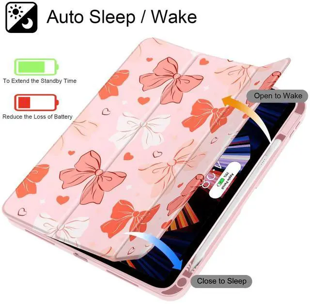 Alt view image 3 of 5 - Lepeoac Case for iPad Air 11'' (M3 2025/M2 2024) 6th Gen/iPad Air 10.9'' 2022 2020 Air 5th /4th Gen, Buit in Pencil Holder with Shockproof Cover Clear Transparent Back Auto Wake/Sleep, Bows SD146