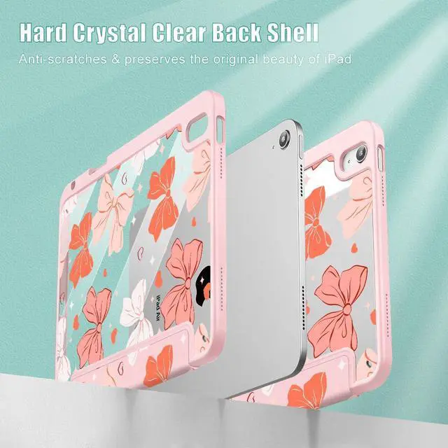 Alt view image 4 of 5 - Lepeoac Case for iPad Air 11'' (M3 2025/M2 2024) 6th Gen/iPad Air 10.9'' 2022 2020 Air 5th /4th Gen, Buit in Pencil Holder with Shockproof Cover Clear Transparent Back Auto Wake/Sleep, Bows SD146