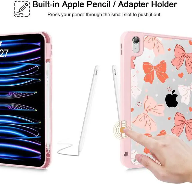 Alt view image 5 of 5 - Lepeoac Case for iPad Air 11'' (M3 2025/M2 2024) 6th Gen/iPad Air 10.9'' 2022 2020 Air 5th /4th Gen, Buit in Pencil Holder with Shockproof Cover Clear Transparent Back Auto Wake/Sleep, Bows SD146