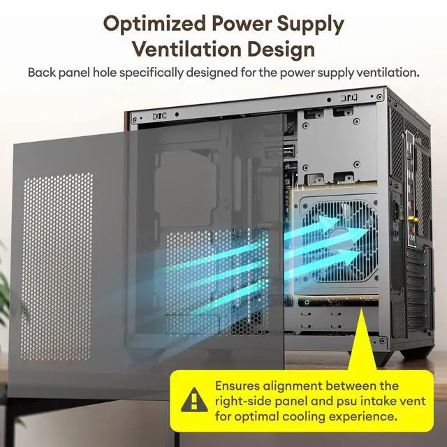 Alt view image 5 of 5 - Okinos Genuine Walnut Wood PC Case, Pre-Installed 4 x 120mm ARGB & PWM Fans, Type-C Port, Panoramic View Tempered Glass Side Panel, Black, ATX Case, Mid-Tower, Mirage 6