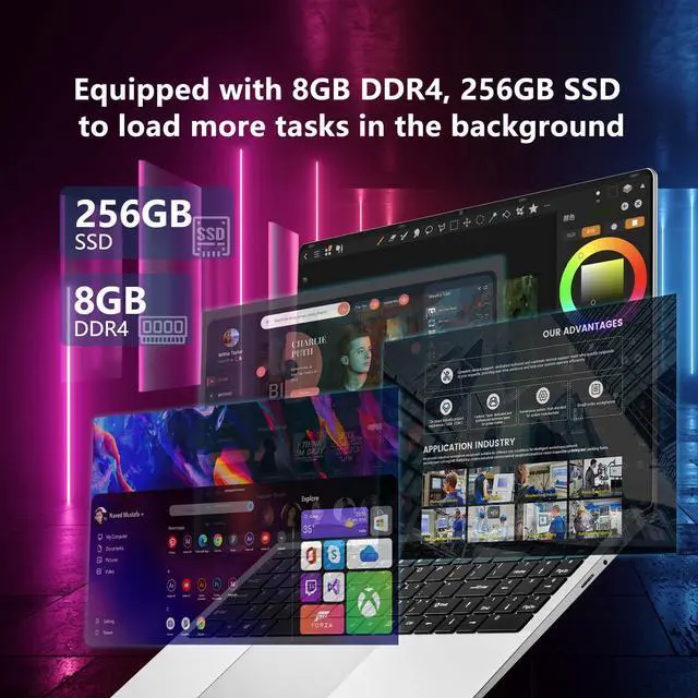 Alt view image 5 of 5 - Gaming Laptop,15.6 inch Traditional Laptops N4000, Laptop with 8 GB RAM, 256 GB SSD, Slim Light Netbook WiFi5 Mini-HDMI 180 Angle Opening BT5.0, USB3.0, Thin and Light Laptop For Student Business Work