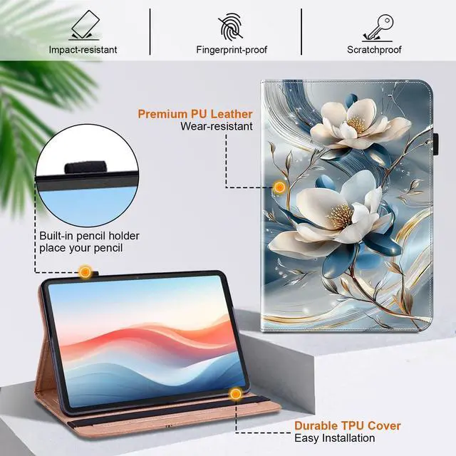 Alt view image 3 of 5 - YHDXUYS Case for Samsung Galaxy Tab S10 Plus 2024/S9 FE Plus 2023/S9 Plus 2023 12.4 Inch Tablet with Pencil Holder, Multiangle Stand Wallet Design Cover,Metal Flower